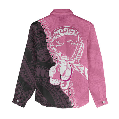 Personalised Polynesia Breast Cancer Support Women Casual Shirt Fight With Hope Pink Ribbon Boxing Gloves