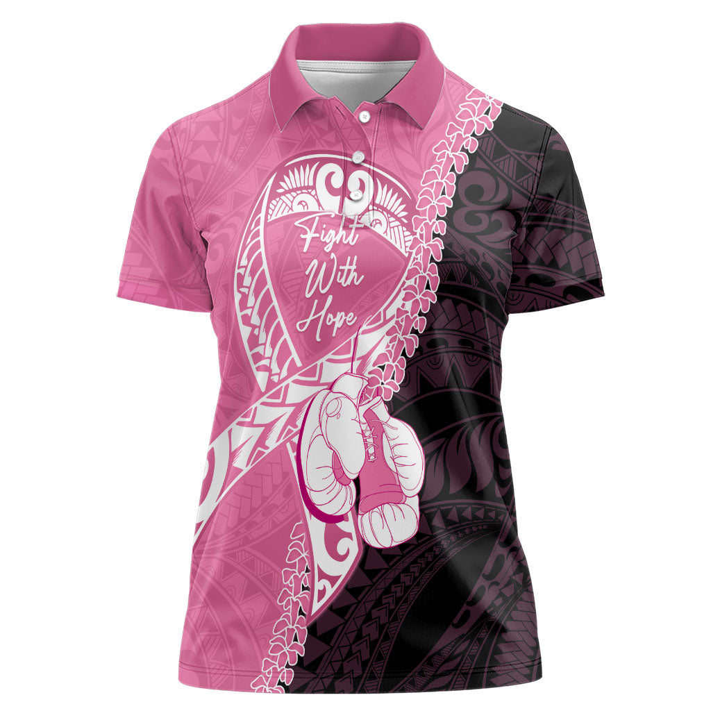 Personalised Polynesia Breast Cancer Support Women Polo Shirt Fight With Hope Pink Ribbon Boxing Gloves