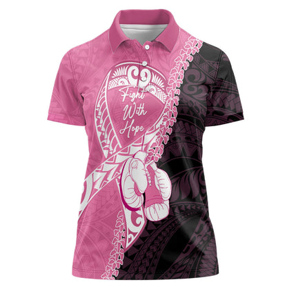 Personalised Polynesia Breast Cancer Support Women Polo Shirt Fight With Hope Pink Ribbon Boxing Gloves