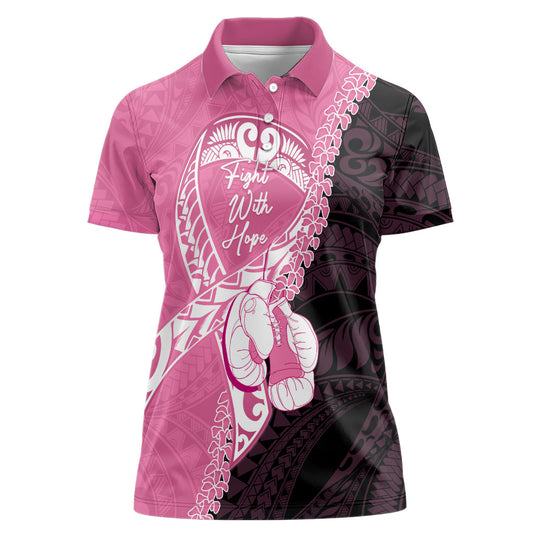 Personalised Polynesia Breast Cancer Support Women Polo Shirt Fight With Hope Pink Ribbon Boxing Gloves