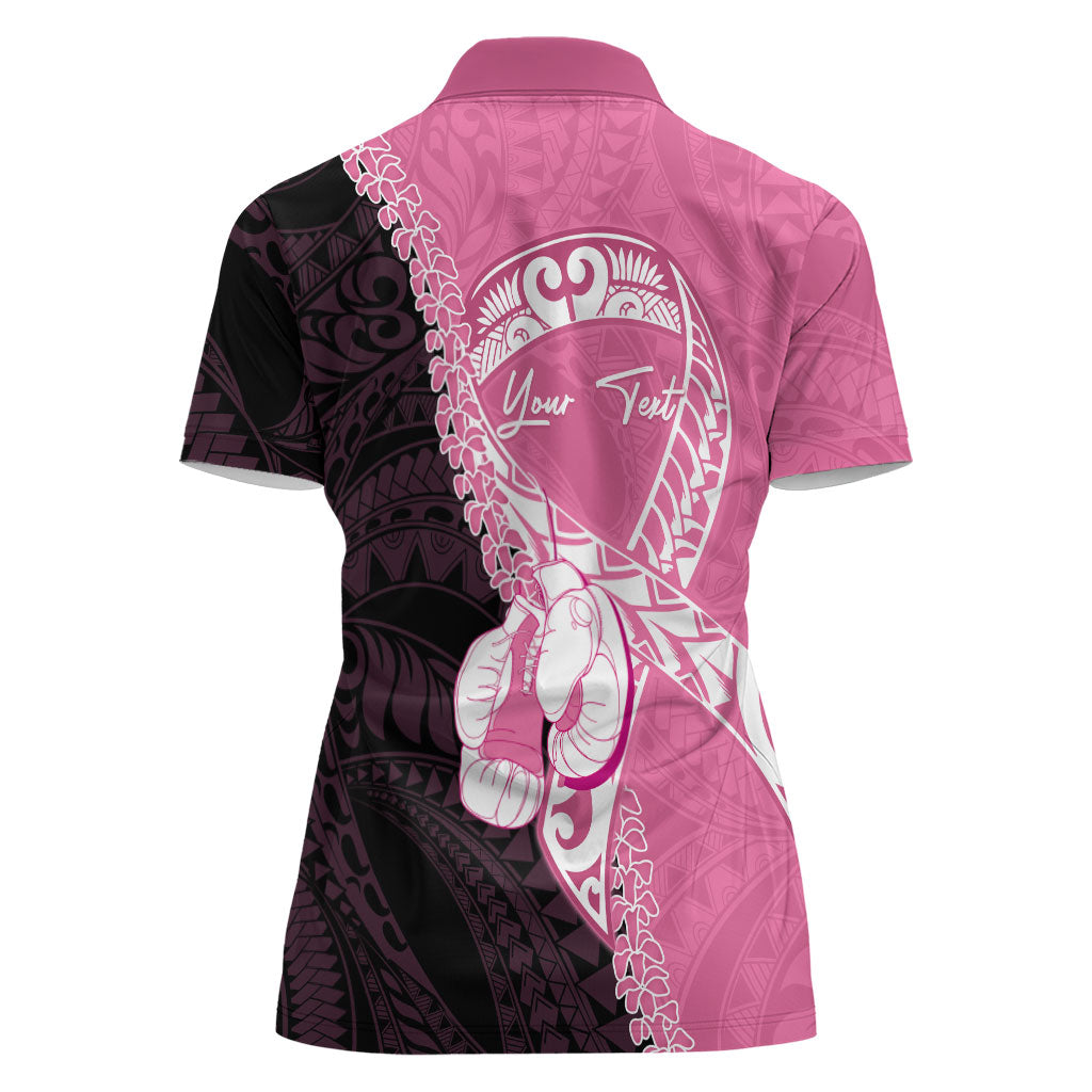 Personalised Polynesia Breast Cancer Support Women Polo Shirt Fight With Hope Pink Ribbon Boxing Gloves
