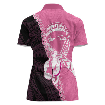 Personalised Polynesia Breast Cancer Support Women Polo Shirt Fight With Hope Pink Ribbon Boxing Gloves