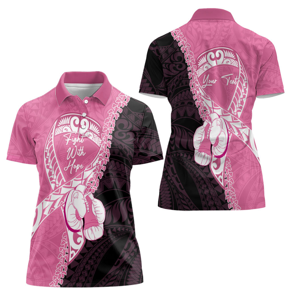Personalised Polynesia Breast Cancer Support Women Polo Shirt Fight With Hope Pink Ribbon Boxing Gloves