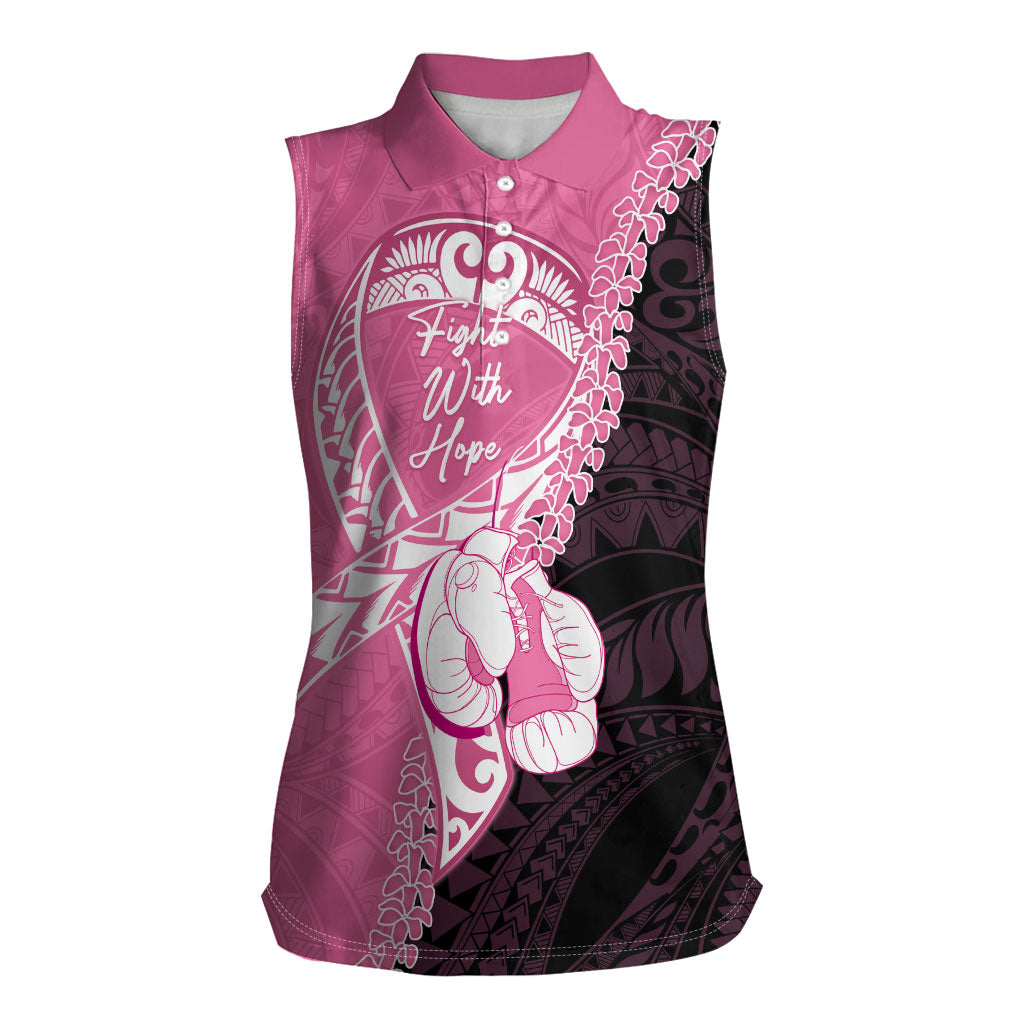 Personalised Polynesia Breast Cancer Support Women Sleeveless Polo Shirt Fight With Hope Pink Ribbon Boxing Gloves