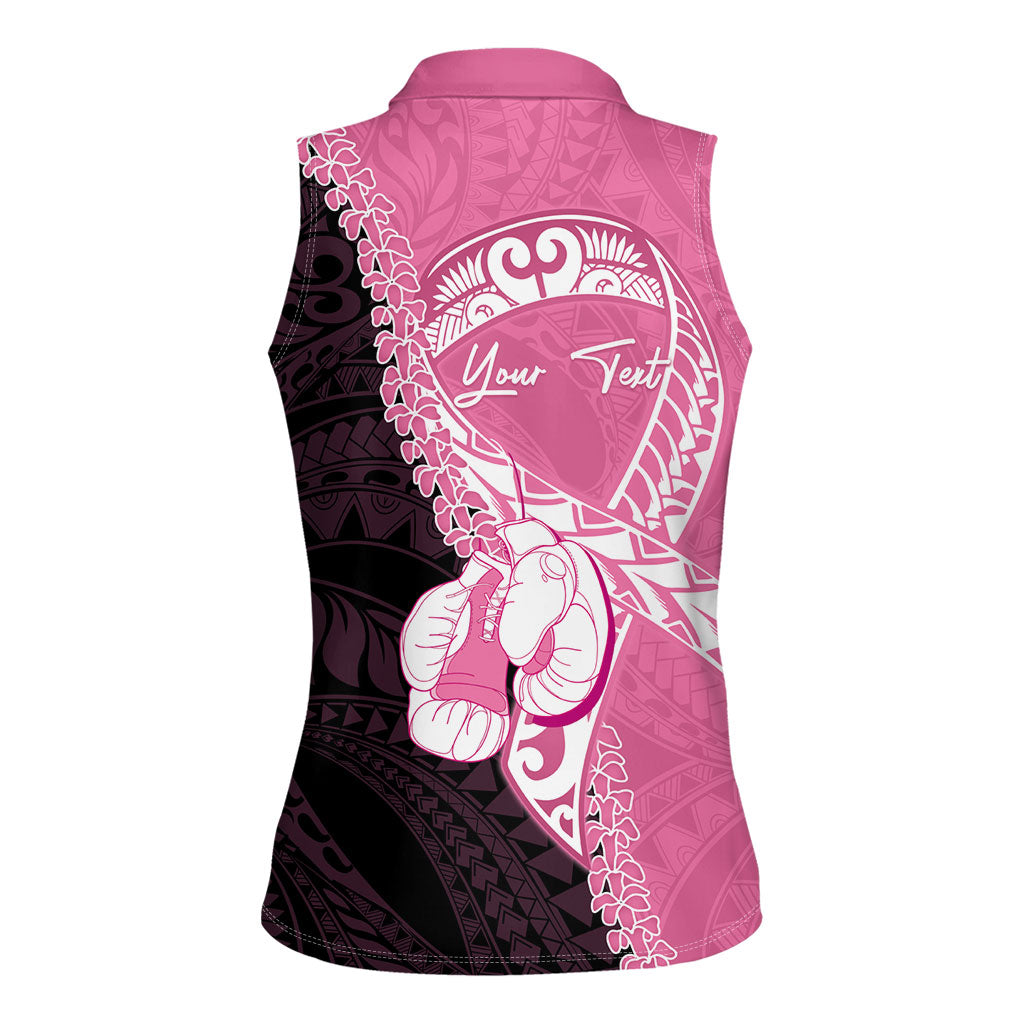 Personalised Polynesia Breast Cancer Support Women Sleeveless Polo Shirt Fight With Hope Pink Ribbon Boxing Gloves