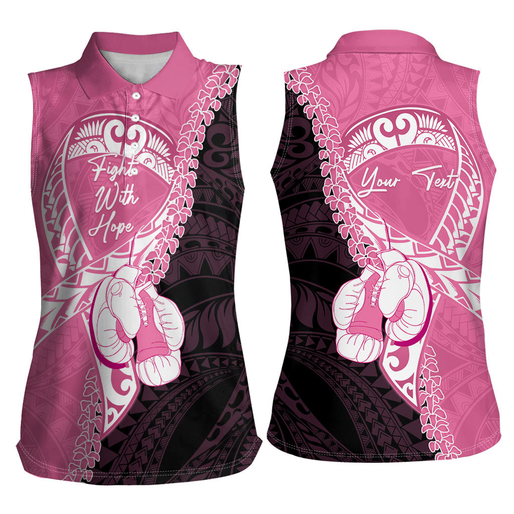 Personalised Polynesia Breast Cancer Support Women Sleeveless Polo Shirt Fight With Hope Pink Ribbon Boxing Gloves