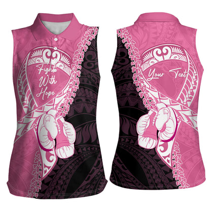 Personalised Polynesia Breast Cancer Support Women Sleeveless Polo Shirt Fight With Hope Pink Ribbon Boxing Gloves
