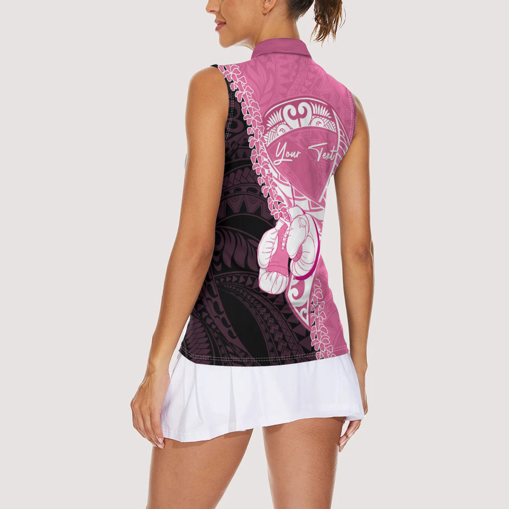 Personalised Polynesia Breast Cancer Support Women Sleeveless Polo Shirt Fight With Hope Pink Ribbon Boxing Gloves