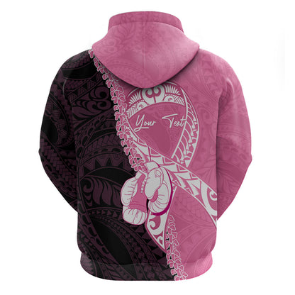 Personalised Polynesia Breast Cancer Support Zip Hoodie Fight With Hope Pink Ribbon Boxing Gloves