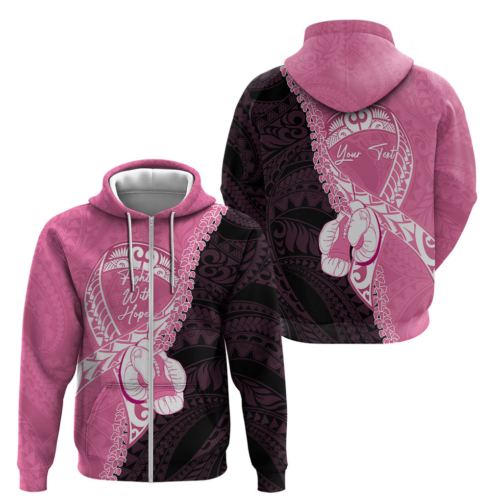 Personalised Polynesia Breast Cancer Support Zip Hoodie Fight With Hope Pink Ribbon Boxing Gloves