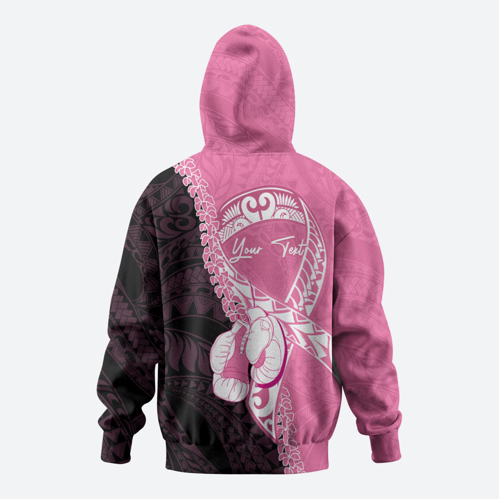 Personalised Polynesia Breast Cancer Support Zip Hoodie Fight With Hope Pink Ribbon Boxing Gloves
