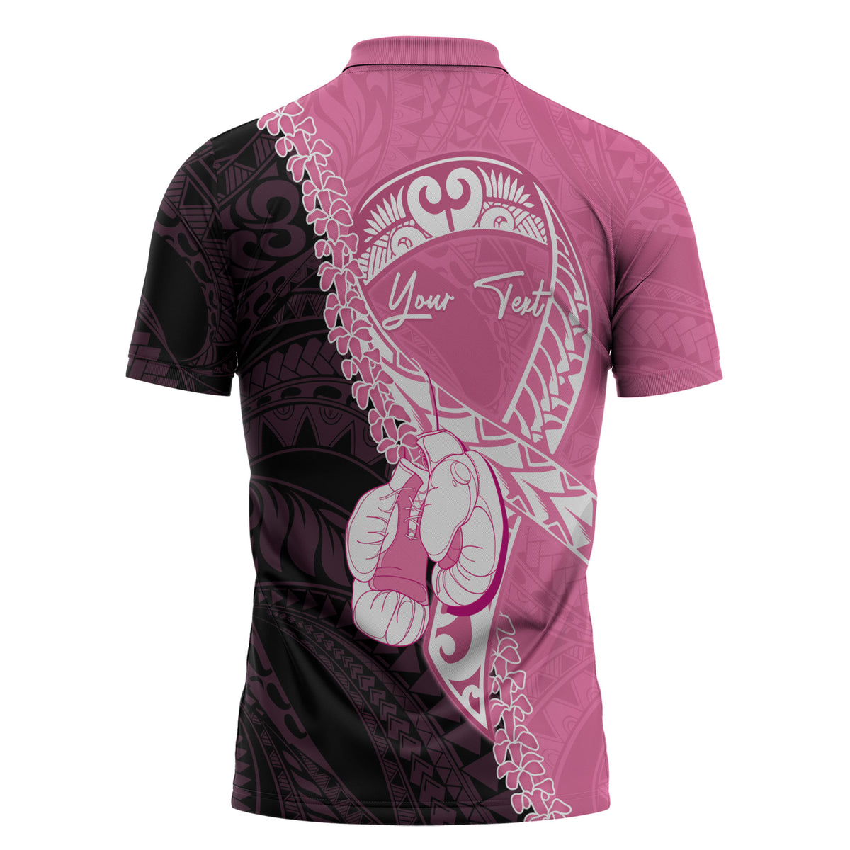 Personalised Polynesia Breast Cancer Support Zipper Polo Shirt Fight With Hope Pink Ribbon Boxing Gloves