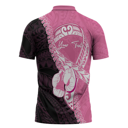 Personalised Polynesia Breast Cancer Support Zipper Polo Shirt Fight With Hope Pink Ribbon Boxing Gloves