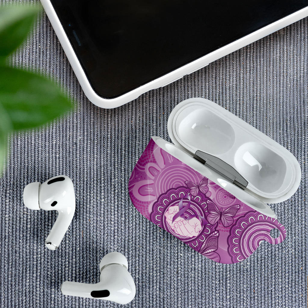 Australia Lupus Support Month Personalised AirPods Case Warrior Purple Ribbon Butterflies Indigenous Art
