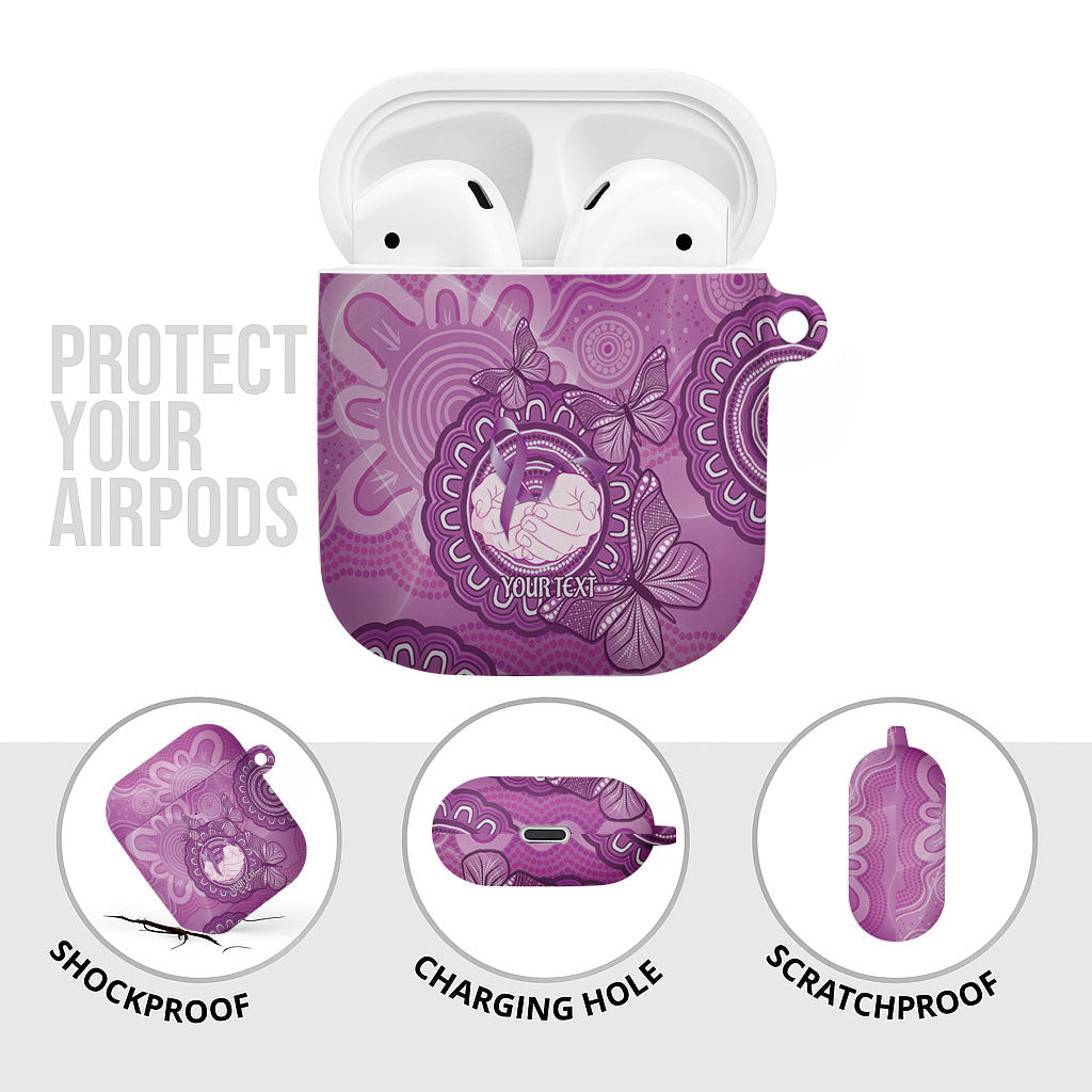 Australia Lupus Support Month Personalised AirPods Case Warrior Purple Ribbon Butterflies Indigenous Art