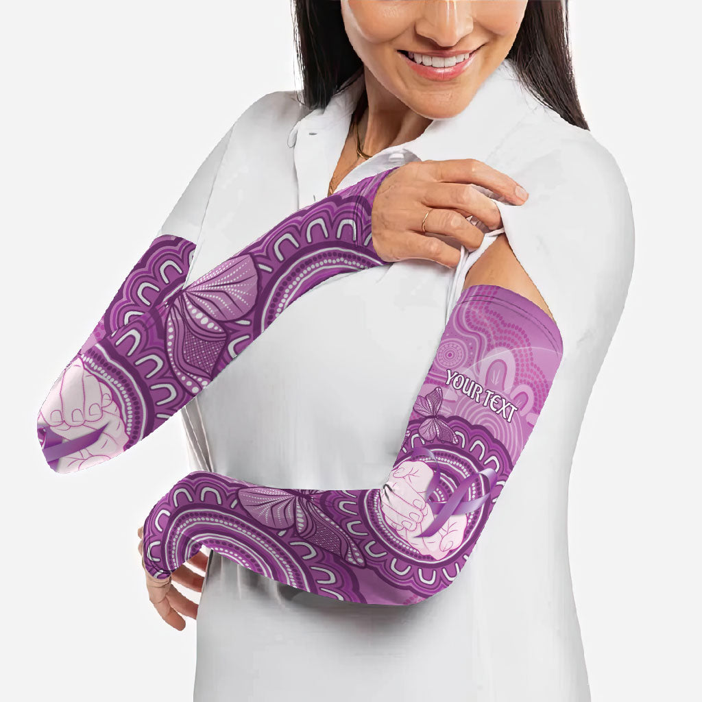 Australia Lupus Support Month Personalised Arm Sleeves Warrior Purple Ribbon Butterflies Indigenous Art