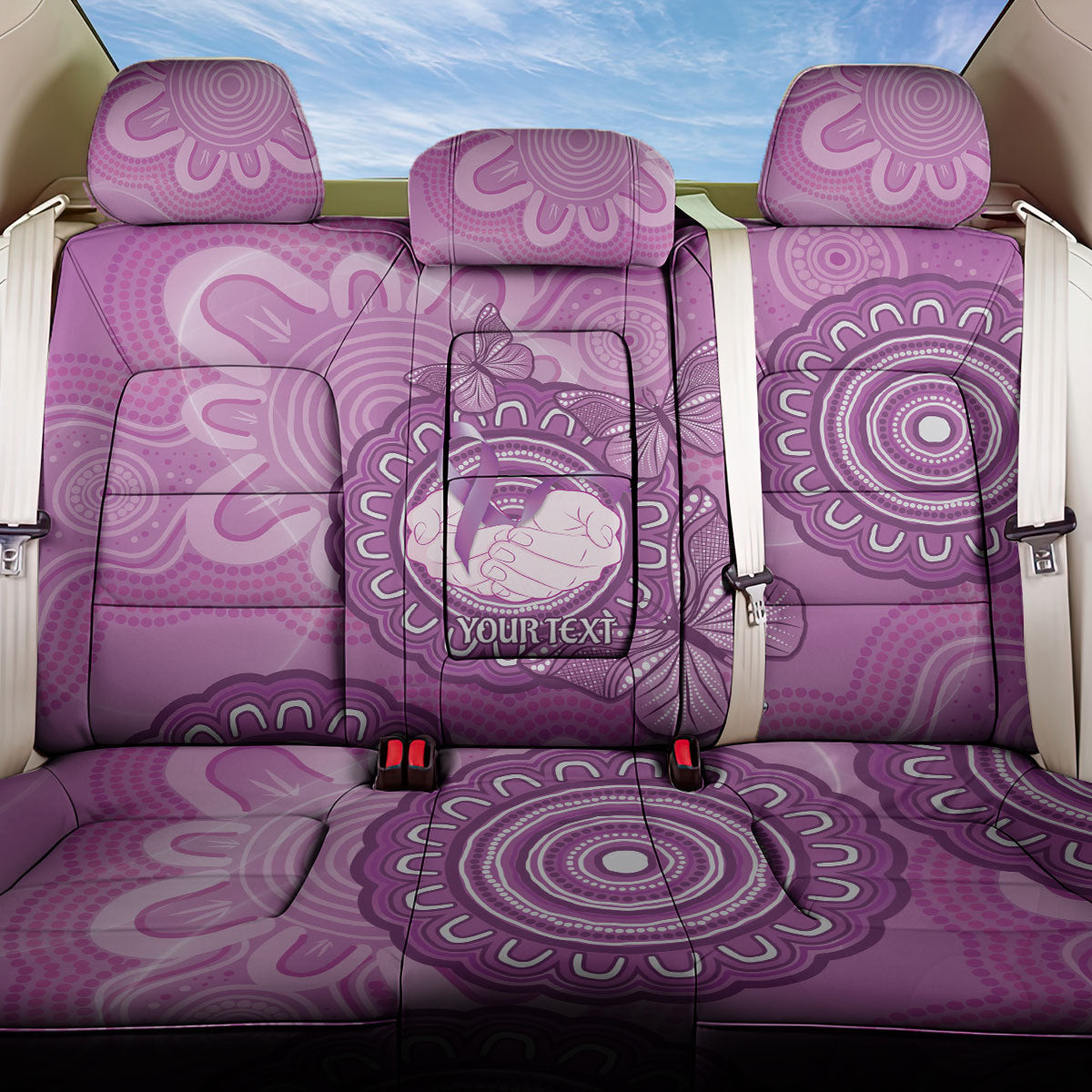 Australia Lupus Support Month Personalised Back Car Seat Cover Warrior Purple Ribbon Butterflies Indigenous Art