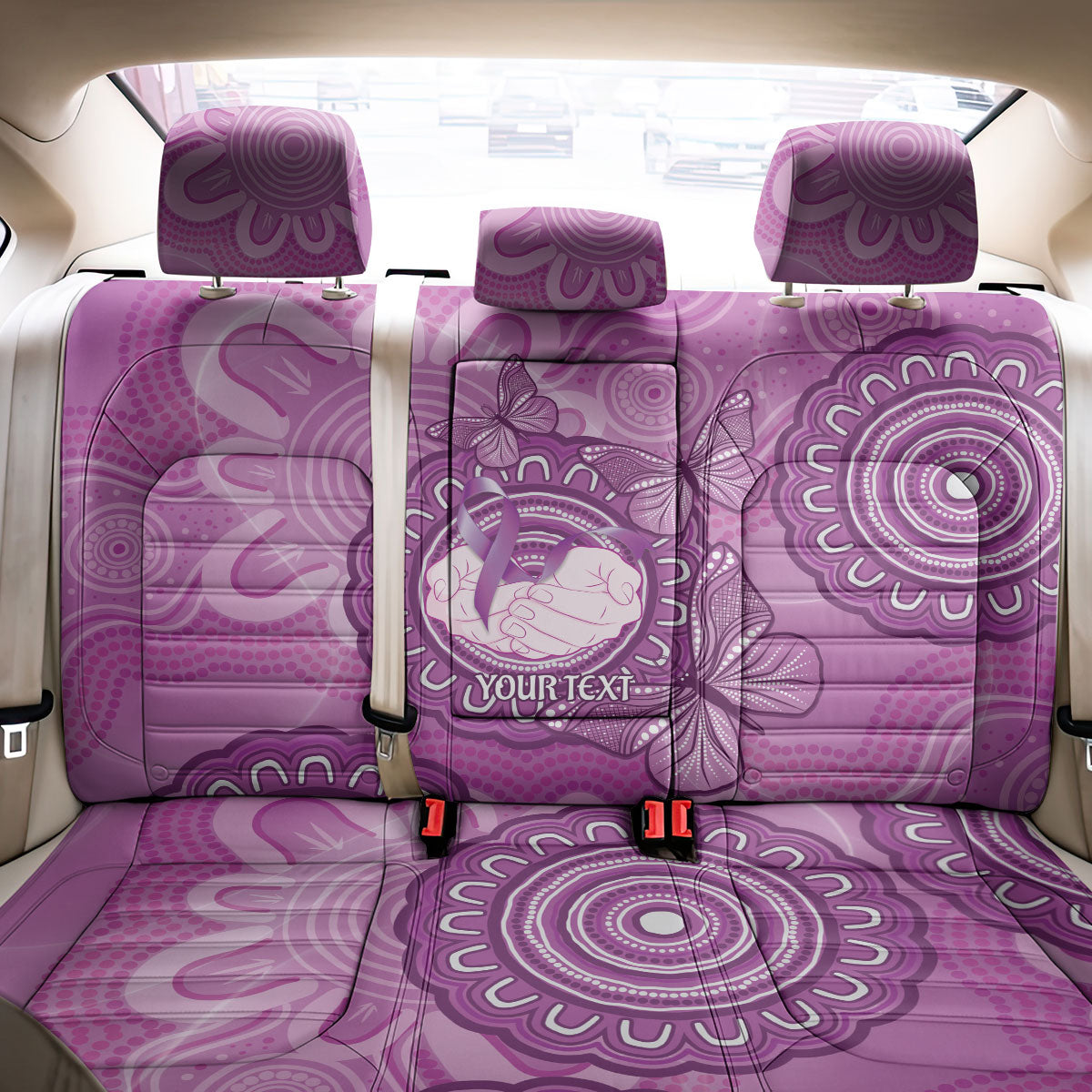 Australia Lupus Support Month Personalised Back Car Seat Cover Warrior Purple Ribbon Butterflies Indigenous Art
