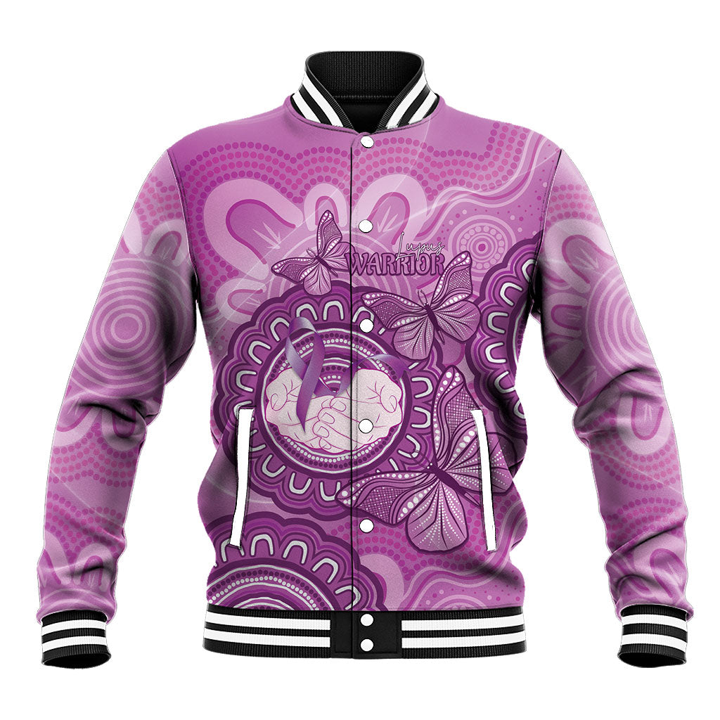 Australia Lupus Support Month Personalised Baseball Jacket Warrior Purple Ribbon Butterflies Indigenous Art
