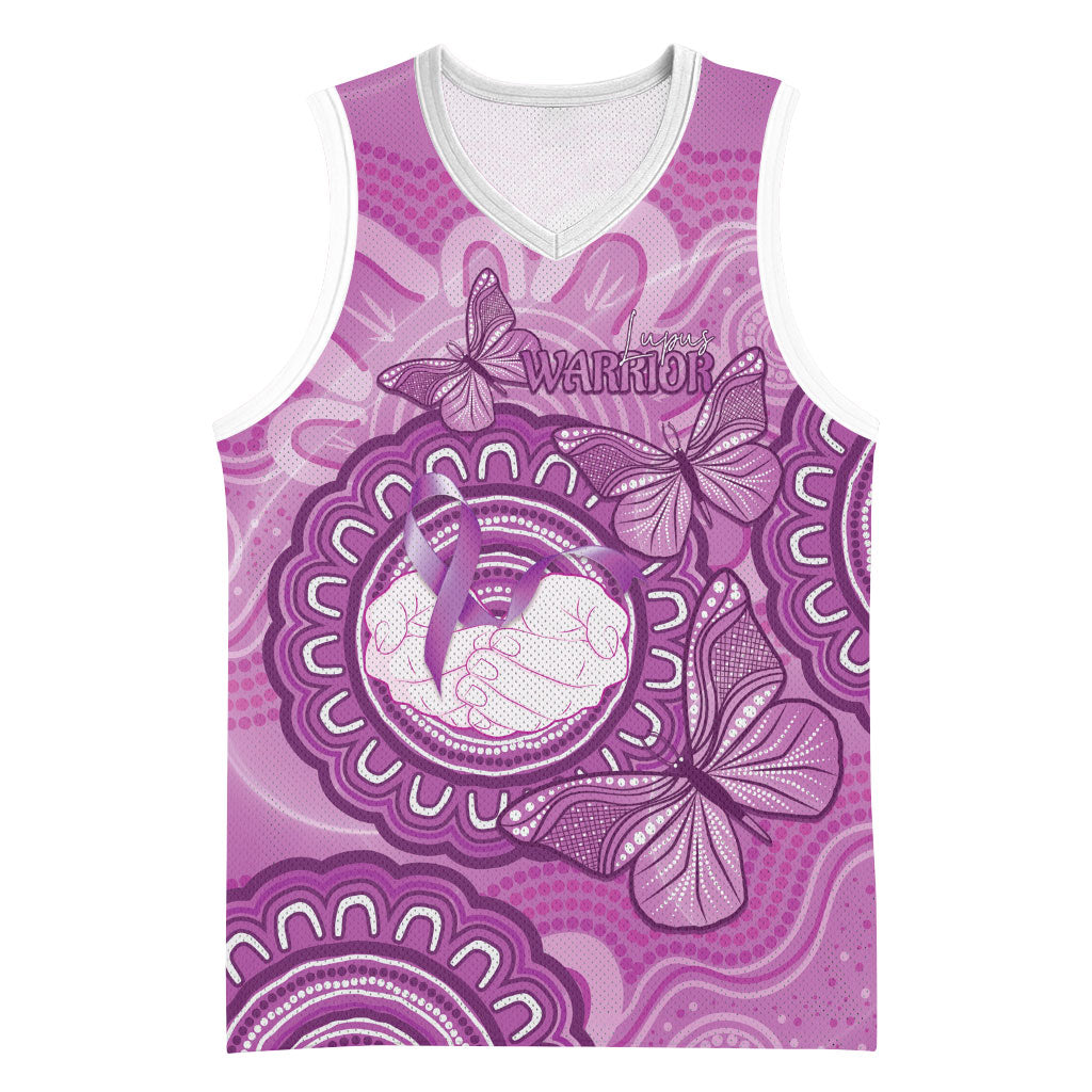 Australia Lupus Support Month Personalised Basketball Jersey Warrior Purple Ribbon Butterflies Indigenous Art
