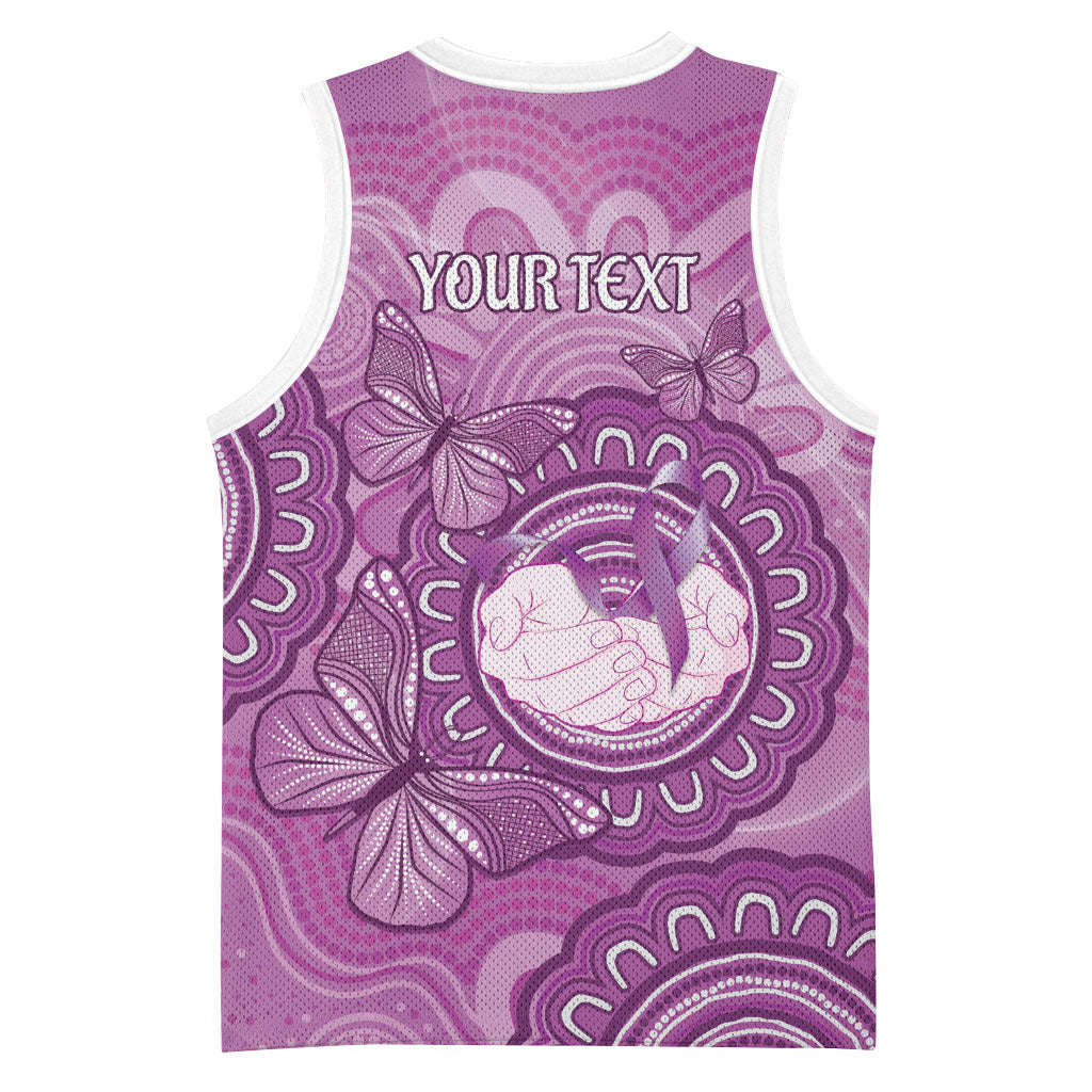 Australia Lupus Support Month Personalised Basketball Jersey Warrior Purple Ribbon Butterflies Indigenous Art