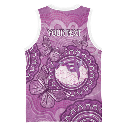 Australia Lupus Support Month Personalised Basketball Jersey Warrior Purple Ribbon Butterflies Indigenous Art