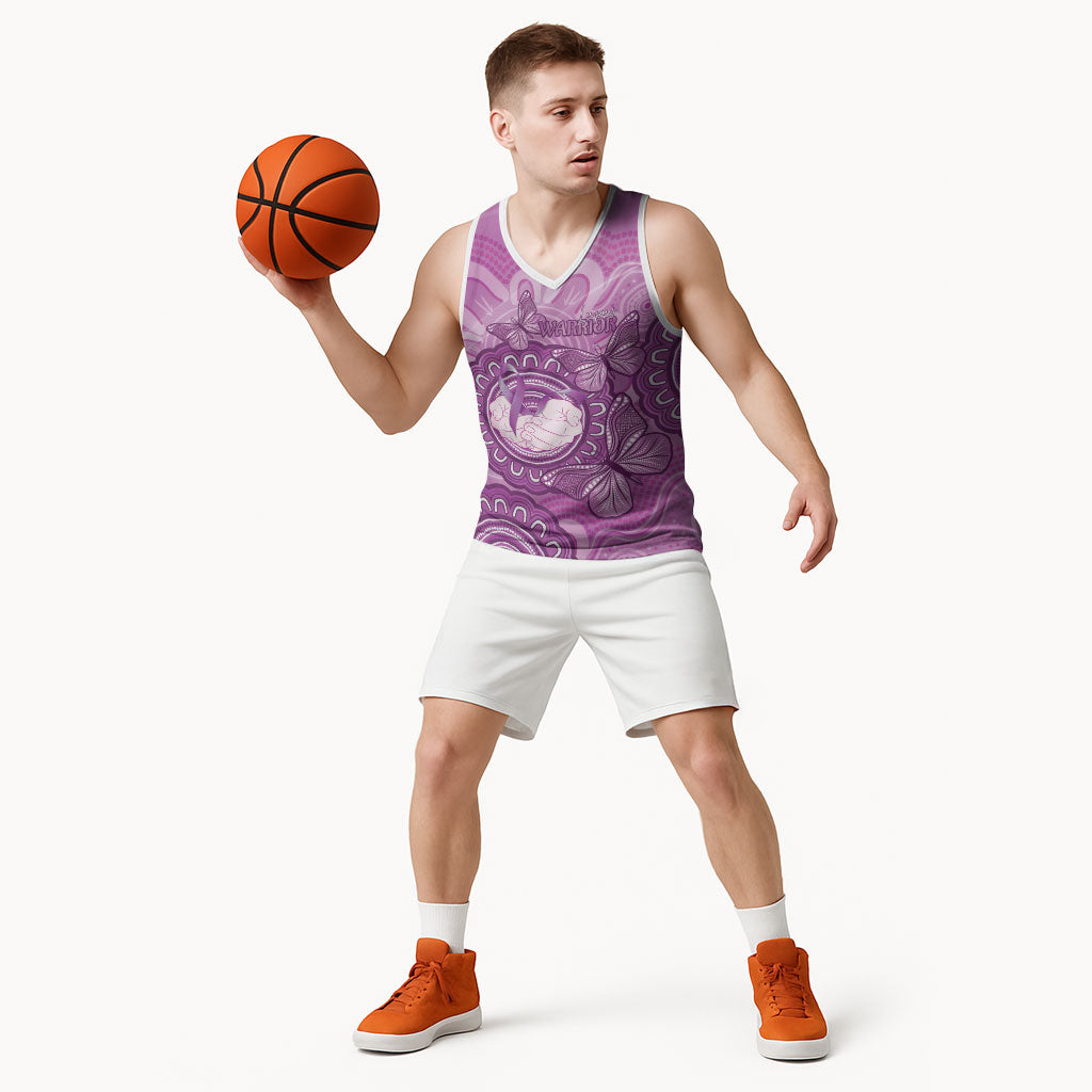 Australia Lupus Support Month Personalised Basketball Jersey Warrior Purple Ribbon Butterflies Indigenous Art