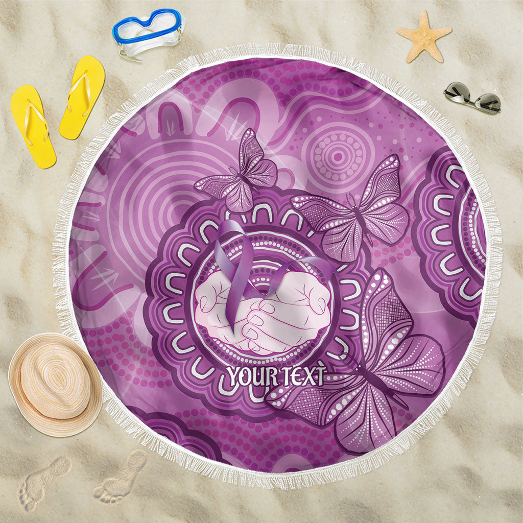 Australia Lupus Support Month Personalised Beach Blanket Warrior Purple Ribbon Butterflies Indigenous Art