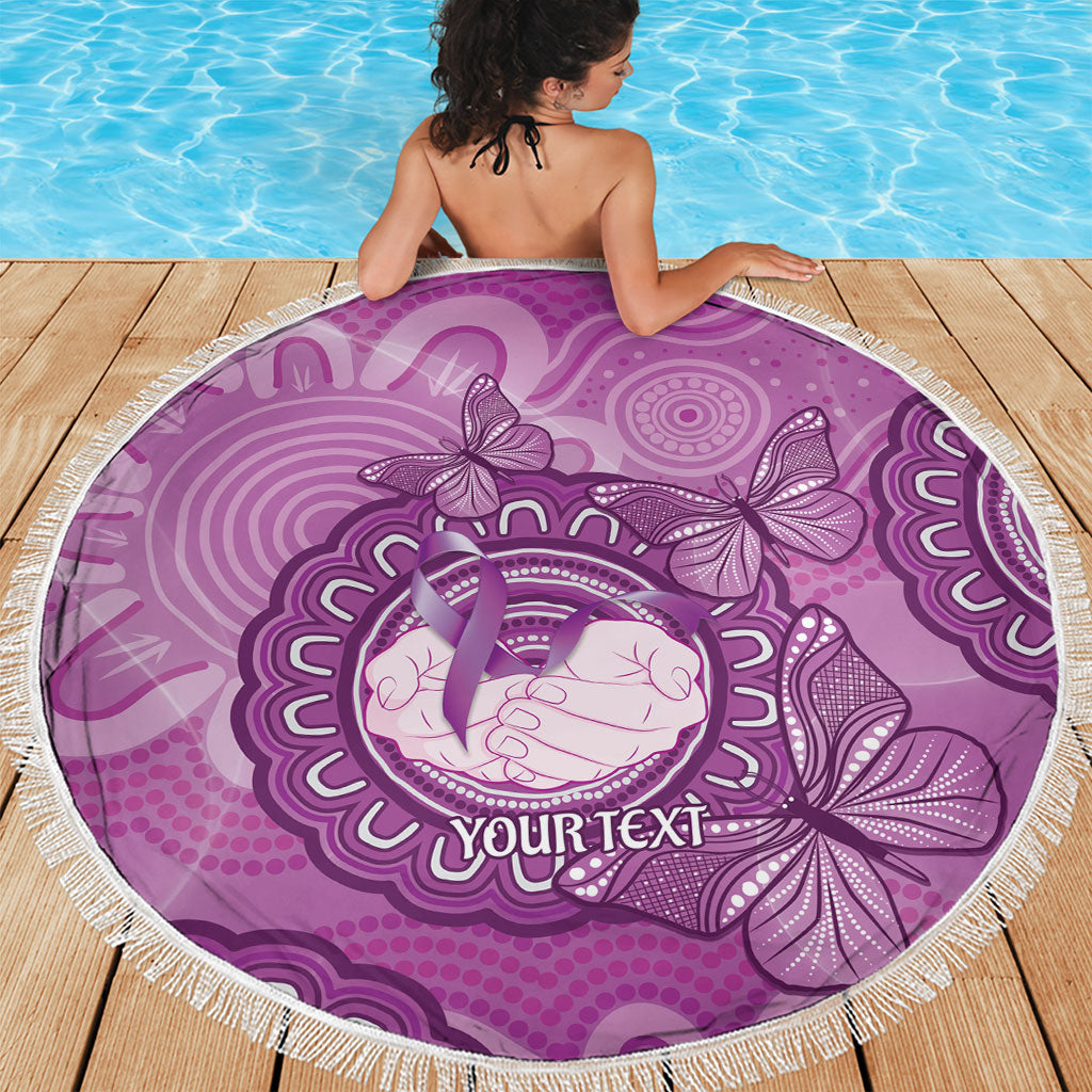 Australia Lupus Support Month Personalised Beach Blanket Warrior Purple Ribbon Butterflies Indigenous Art