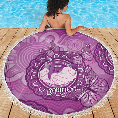 Australia Lupus Support Month Personalised Beach Blanket Warrior Purple Ribbon Butterflies Indigenous Art