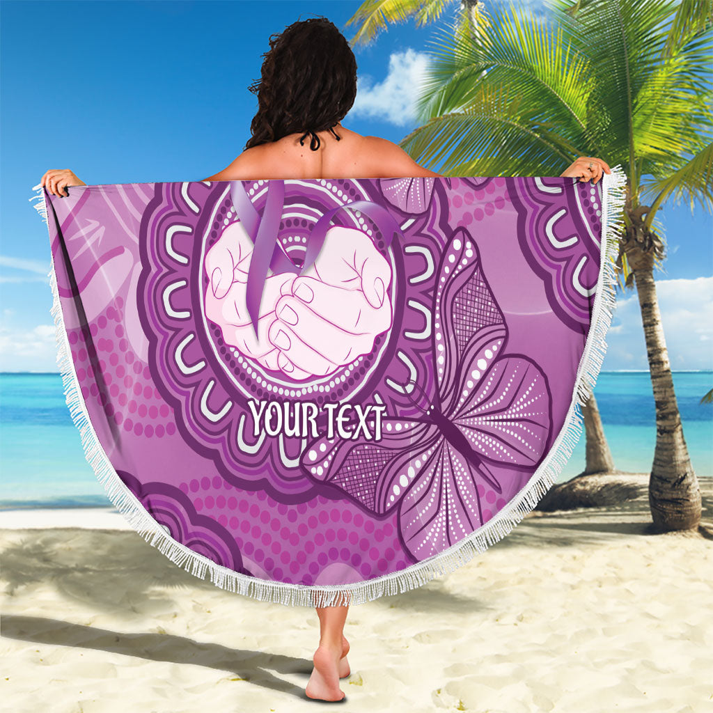 Australia Lupus Support Month Personalised Beach Blanket Warrior Purple Ribbon Butterflies Indigenous Art