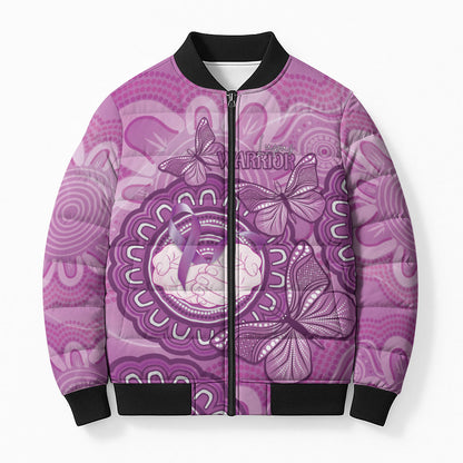 Australia Lupus Support Month Personalised Bomber Puffer Jacket Warrior Purple Ribbon Butterflies Indigenous Art