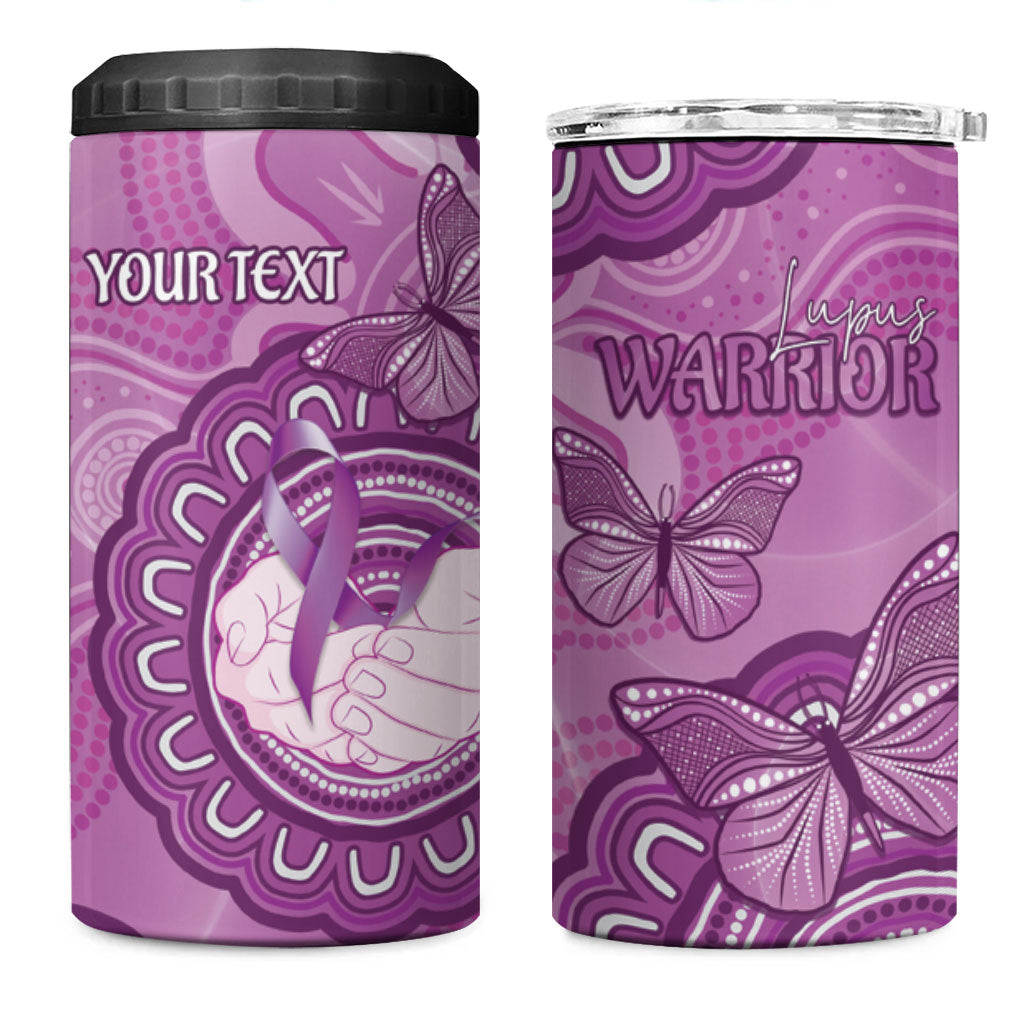 Australia Lupus Support Month Personalised 4 in 1 Can Cooler Tumbler Warrior Purple Ribbon Butterflies Indigenous Art