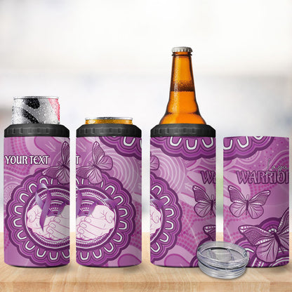 Australia Lupus Support Month Personalised 4 in 1 Can Cooler Tumbler Warrior Purple Ribbon Butterflies Indigenous Art