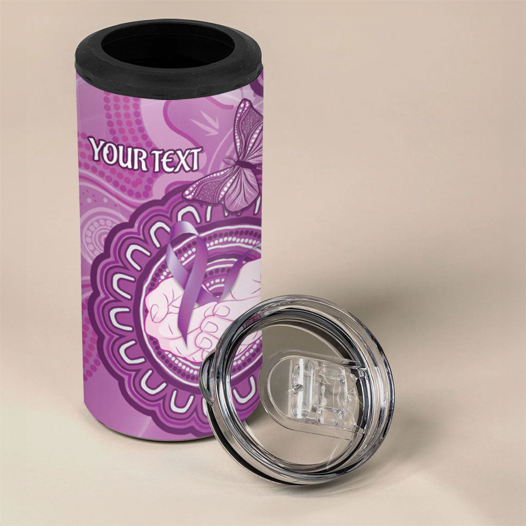 Australia Lupus Support Month Personalised 4 in 1 Can Cooler Tumbler Warrior Purple Ribbon Butterflies Indigenous Art