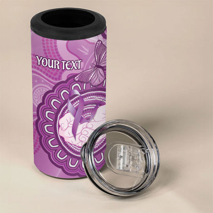 Australia Lupus Support Month Personalised 4 in 1 Can Cooler Tumbler Warrior Purple Ribbon Butterflies Indigenous Art