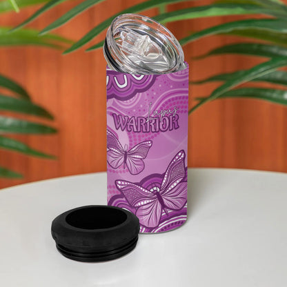 Australia Lupus Support Month Personalised 4 in 1 Can Cooler Tumbler Warrior Purple Ribbon Butterflies Indigenous Art