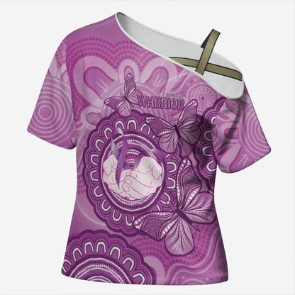 Australia Lupus Support Month Personalised Cross Shoulder Shirt Warrior Purple Ribbon Butterflies Indigenous Art
