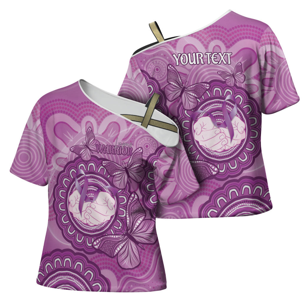Australia Lupus Support Month Personalised Cross Shoulder Shirt Warrior Purple Ribbon Butterflies Indigenous Art