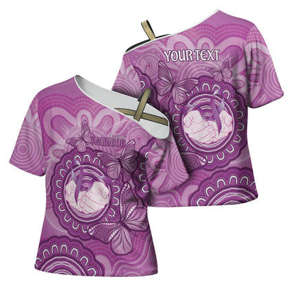Australia Lupus Support Month Personalised Cross Shoulder Shirt Warrior Purple Ribbon Butterflies Indigenous Art