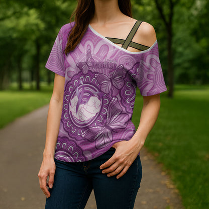 Australia Lupus Support Month Personalised Cross Shoulder Shirt Warrior Purple Ribbon Butterflies Indigenous Art