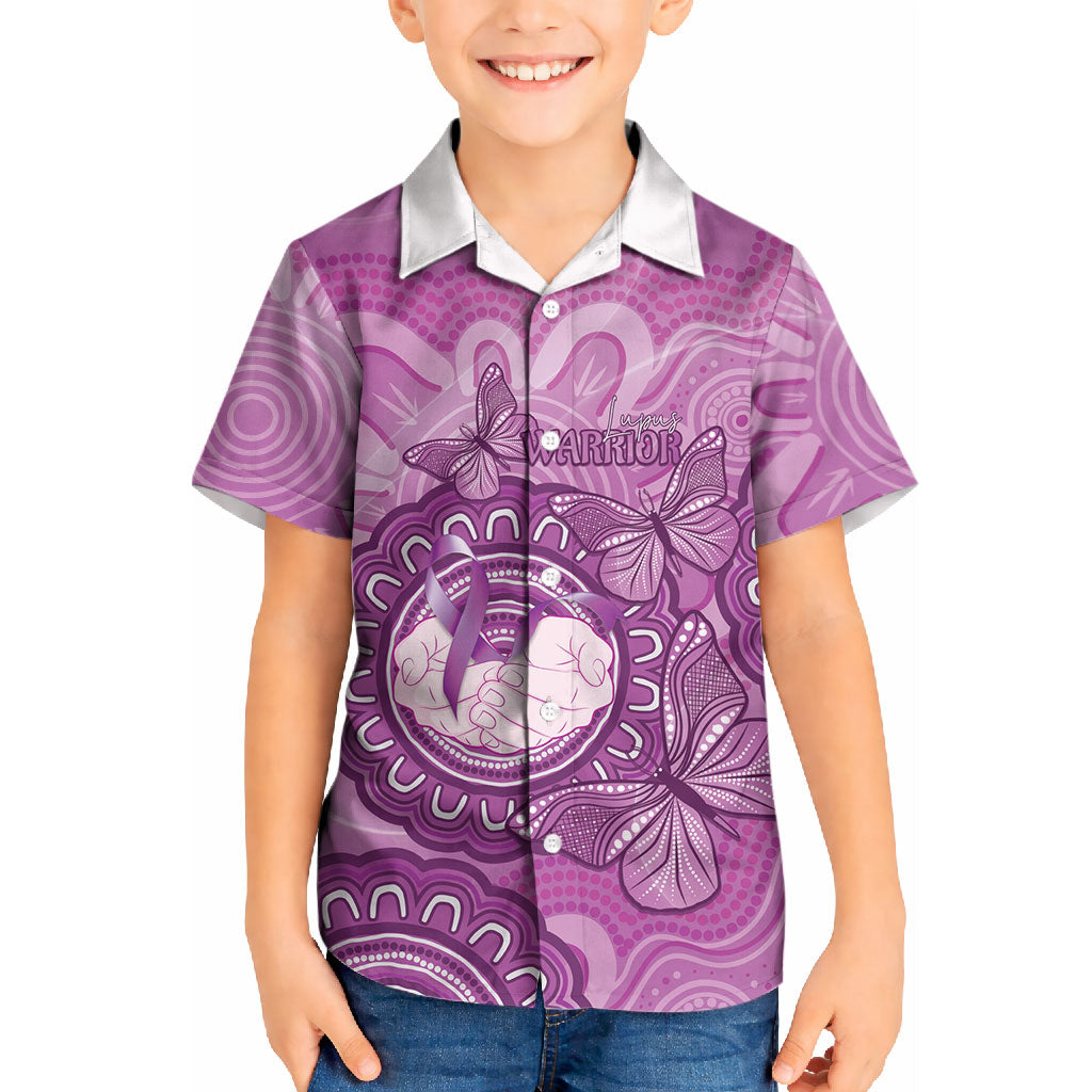 Australia Lupus Support Month Personalised Kid Hawaiian Shirt Warrior Purple Ribbon Butterflies Indigenous Art