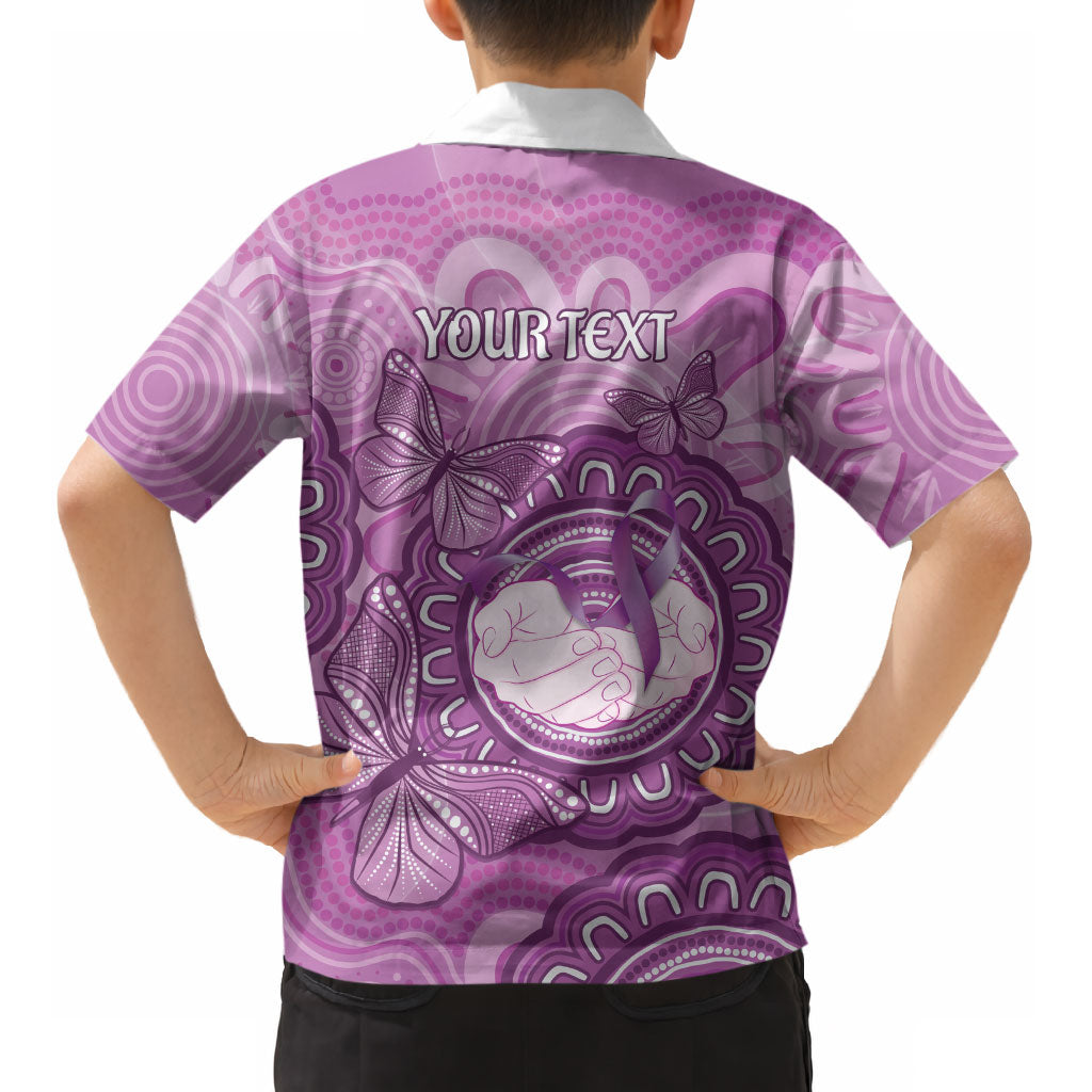 Australia Lupus Support Month Personalised Kid Hawaiian Shirt Warrior Purple Ribbon Butterflies Indigenous Art