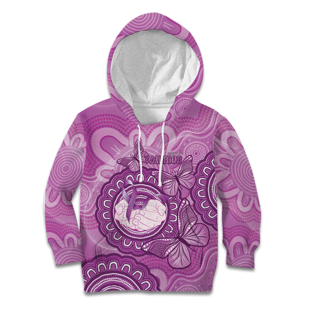 Australia Lupus Support Month Personalised Kid Hoodie Warrior Purple Ribbon Butterflies Indigenous Art