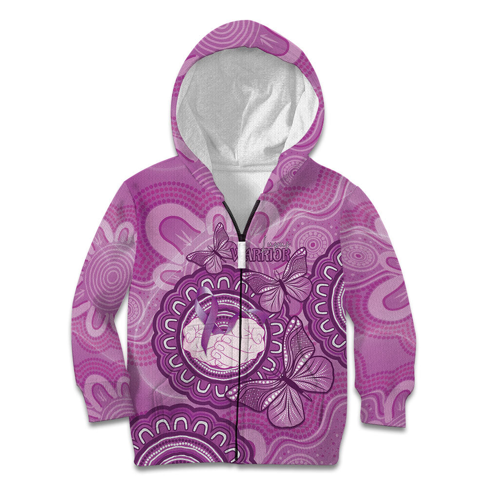 Australia Lupus Support Month Personalised Kid Hoodie Warrior Purple Ribbon Butterflies Indigenous Art