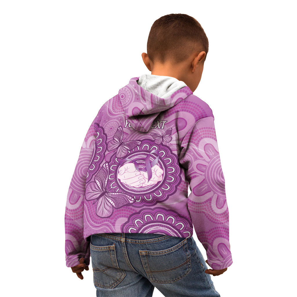 Australia Lupus Support Month Personalised Kid Hoodie Warrior Purple Ribbon Butterflies Indigenous Art