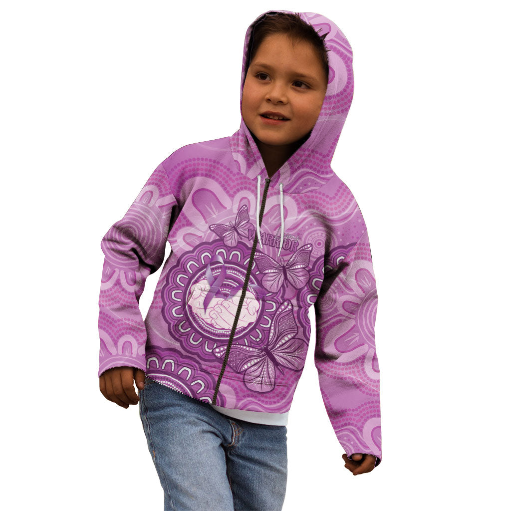 Australia Lupus Support Month Personalised Kid Hoodie Warrior Purple Ribbon Butterflies Indigenous Art