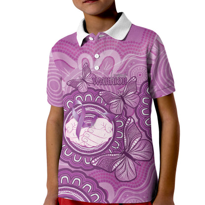 Australia Lupus Support Month Personalised Kid Polo Shirt Warrior Purple Ribbon Butterflies Indigenous Art