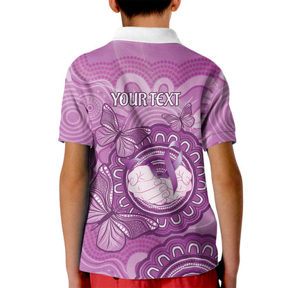 Australia Lupus Support Month Personalised Kid Polo Shirt Warrior Purple Ribbon Butterflies Indigenous Art