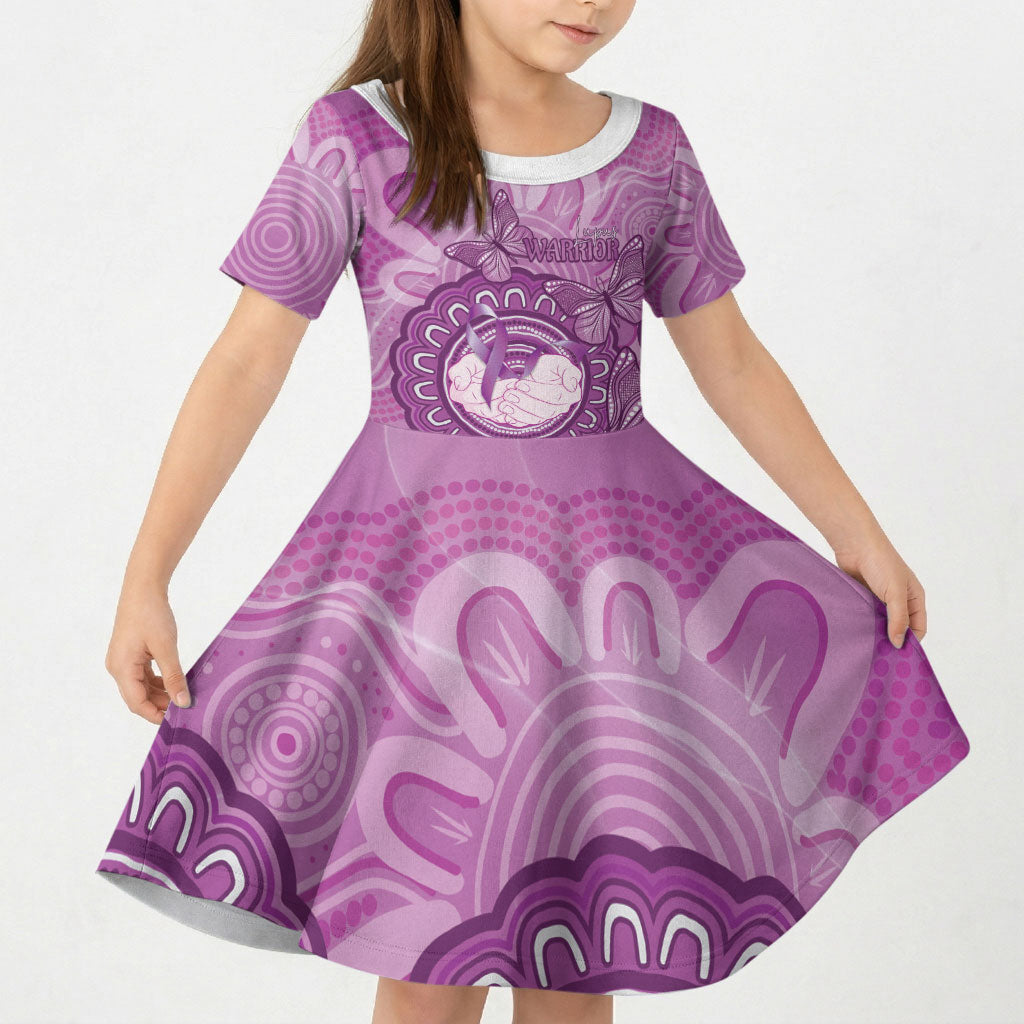 Australia Lupus Support Month Personalised Kid Short Sleeve Dress Warrior Purple Ribbon Butterflies Indigenous Art
